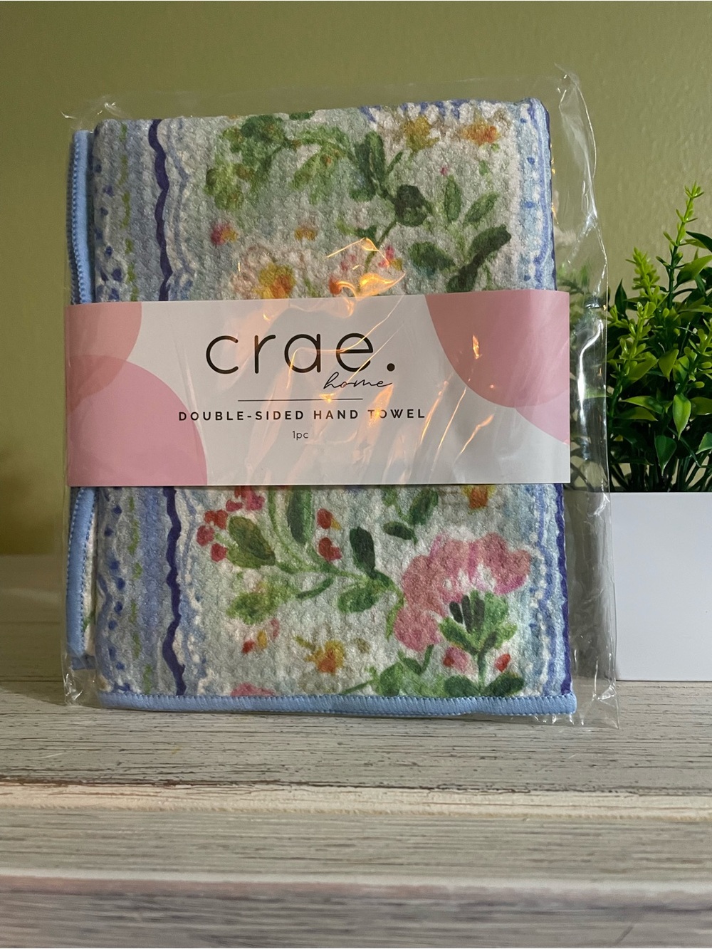 Floral Double-Sided Hand Towel - Pastel Floral with Light Blue Trim